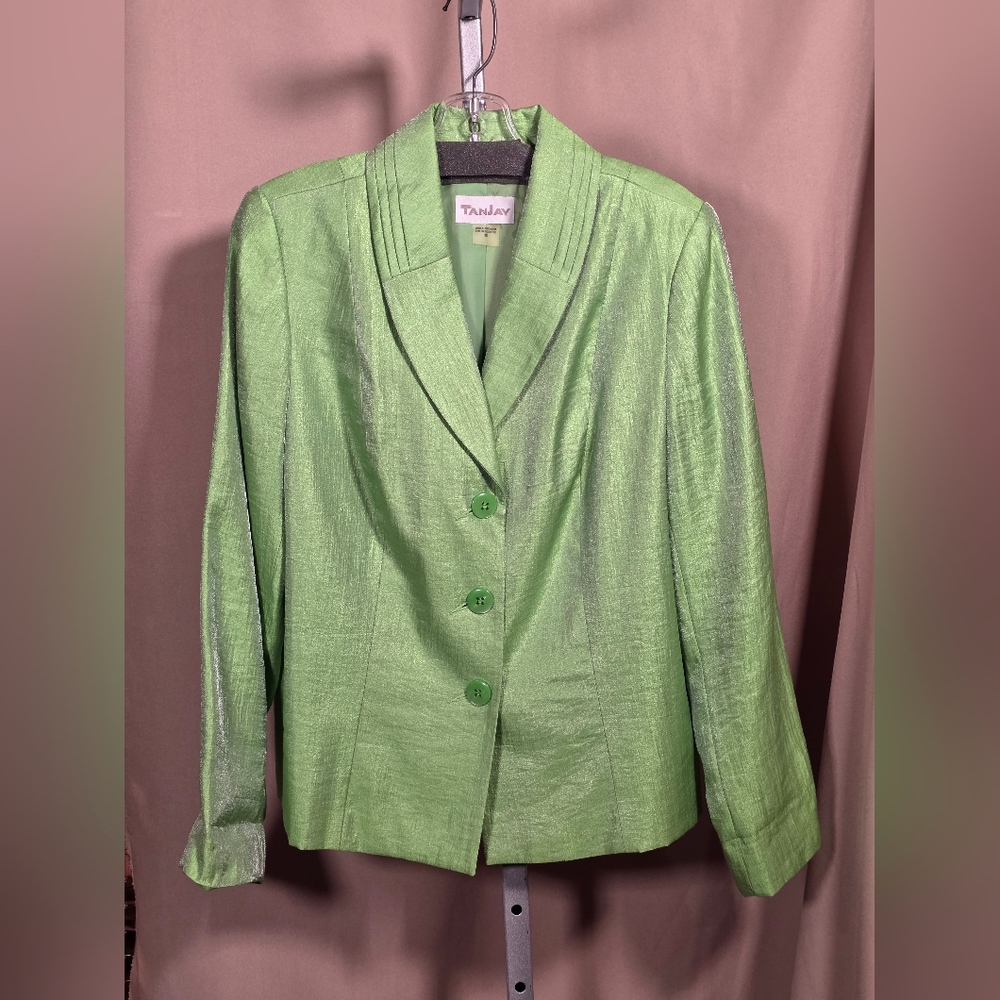 Vtg TanJay Lime Green Cameleon Fabric Blazer Size 10